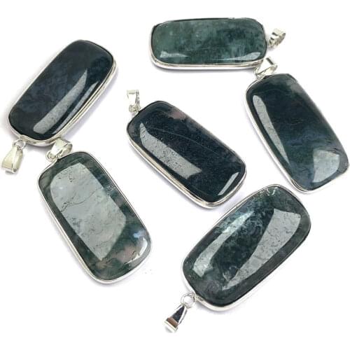 Natural Gem Stone Agates Rectangle Aquatic Green Agates Pendants for Necklace Bracelet Earring Jewelry Making Finding 20x45mm