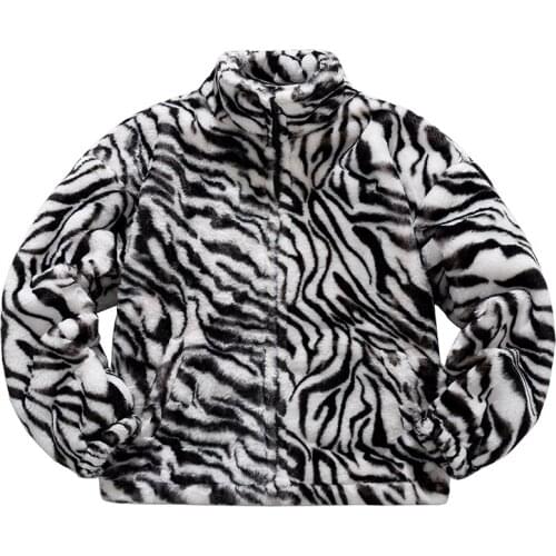 Autumn Winter Zebra pattern Plush Coat Men woman Zipper Jacket 2022 Causal Soft Outerwear Couples Clothing Male Plus Size