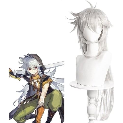 Game Genshin Impact Razor Wig Wolf Cosplay Silver Gray 70cm Heat Resistant Grey Hair Adult Halloween Party Role Play Wigs