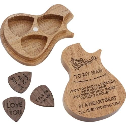 Personalized Guitar Picks Wood Pick Box Holder Collector with 3pcs Wood Picks for Guitar Accessories Parts Gift Music Box