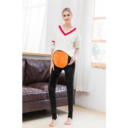 Thick Warm Stretch Slim Adjust Maternity Leggings Mother High Waist Clothes Winter Pregnant Cotton Blend Gold Velvet Black Pants