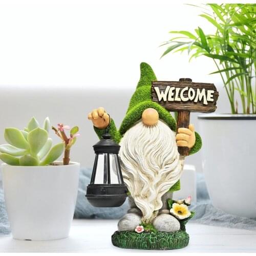 Resin Gnome Figure Sculpture with Solar Lantern Outdoor Garden Statue Decoration Figurine Dwarf Ornaments Micro Landscape Crafts
