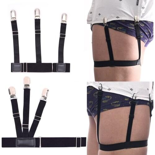 2 Pcs Adjustable Men Shirt Stays Belt with Non-slip Locking Clips Keep Shirt Tucked Leg Thigh Suspender Garters Strap
