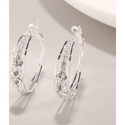 Luxury Big Round Gold Rhinestones Crystal Earrings Gift Girls Ear Charm Jewelry Hoops Fashion Geometric For Women Female O7Z7