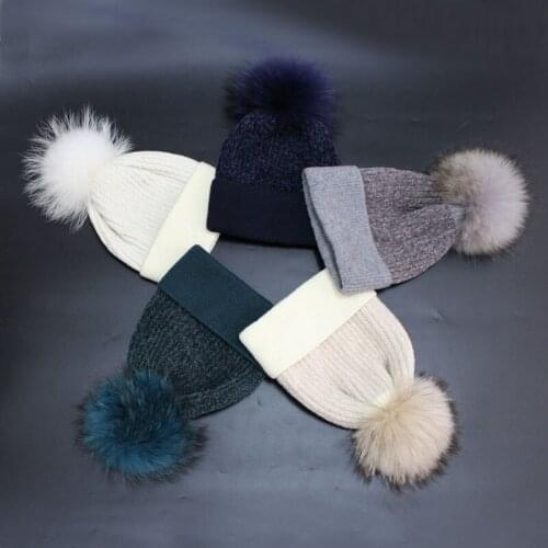 Chic Chenille Winter Hats for Men 2018 New Design Women Hats with Real Fur Pompon