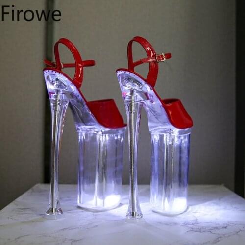 Firowe Women Pu Clear Transparent High Heel Platform Shoes Nightclub High Heels Car Model Luminous Catwalk Pole Dance Shoes 26cm