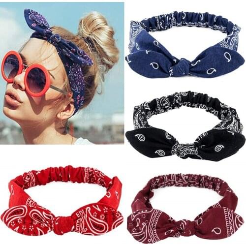Women Vintage Cross Knot Bow Elastic Hairbands Summer Soft Solid Print Headbands Bandanas Lady Girls Hair Bands Hair Accessories