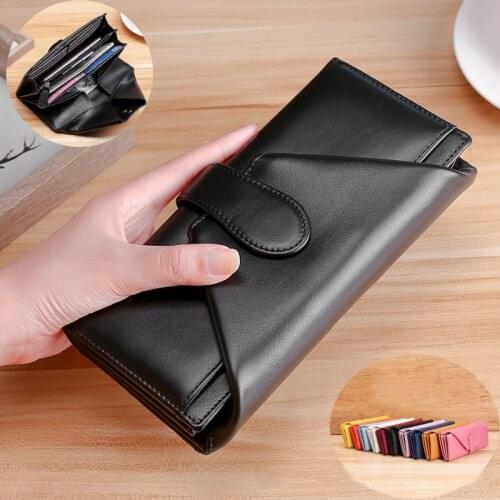 Genuine Leather Wallet Women Female Cowhide Vintage Fashion Luxury Designer Long Clutch Bag Phone Purse Card Holder Coin Pocket