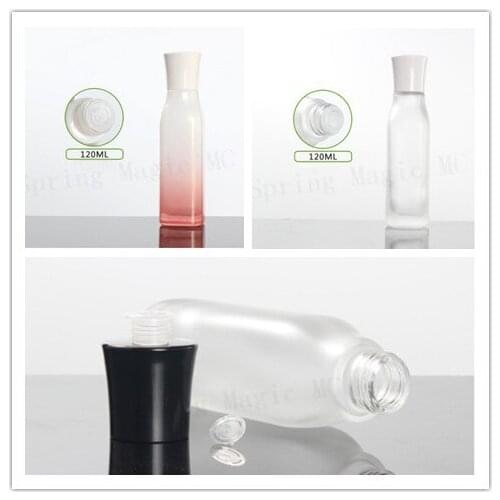 120ML Square Pearl White Pink/Frosted Glass Bottle With Plastic Stopper Black/White Lid Cosmetic Container,Travel Sub-bottles