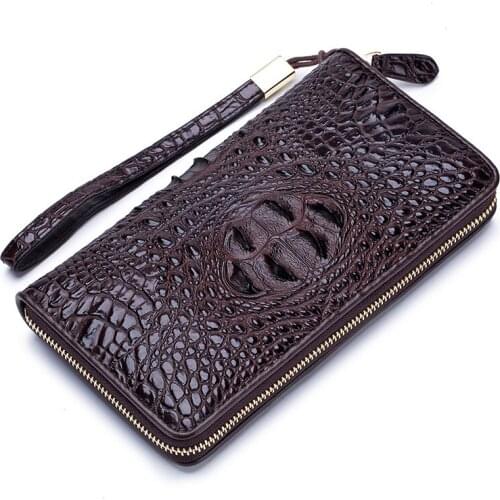 2PCS / LOT Alligator Luxury Genuine Leather Male Business Zipper Wallet Card Holder Purse