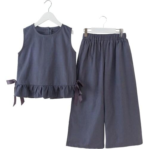 2019 summer cotton kids clothes girls 2pc sets teenage girls ruffle school outfits age 6 8 10 12 14 16 yrs big girls spring set