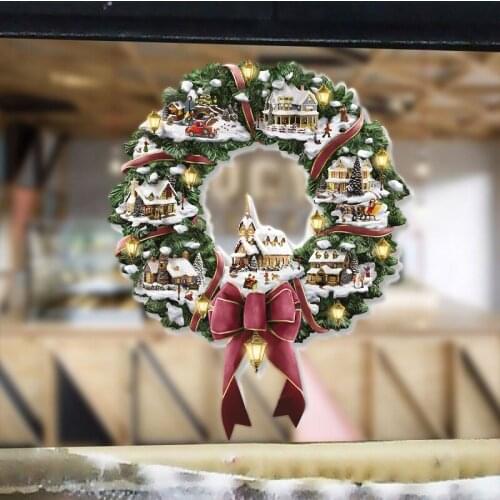 2021 Christmas Stickers Creative Xmas Crystal Tree Snowman Wall Sticker Santa Wreath Paste Window Christmas Decorations for Home