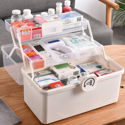 3 Layers Folding Storage Box Large Capacity Lockable Sundries Organizer Case First Aid Kit Medicine Storage Bin Home Container