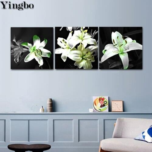 3 PCS DIY Diamond Painting Lily Flower Diamond Embroidery Full Square Round 5D Cross Stitch Rhinestone Mosaic Living Room Mural