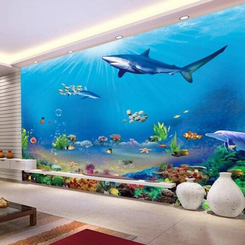 3D Wall Mural Custom 3D-Room-Wallpaper 3D Lifelike Animal Ocean Shark Photo Wallpaper For Walls 3D Non-woven Paper Wall Papers