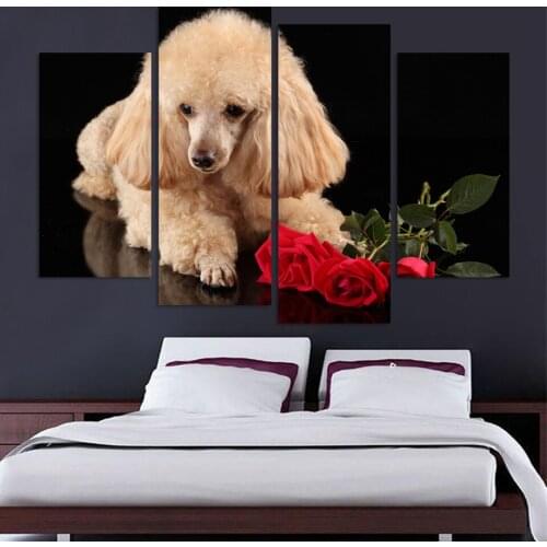 4panel Free Shipping High Quality Modern Funny Animals Oil Painting On Canvas Dog Painting For Living Room no frame