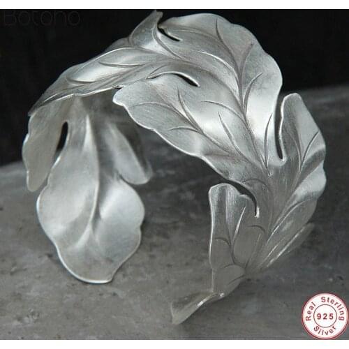 40.5g New Fashion women Bangle Wide Cuff Opened Antique Thai Silver colour Leaf men Bracelet Cuff Factory Price For Wholesale