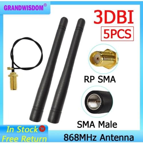5pcs 868MHz 915MHz Antenna 3dbi SMA Male Connector GSM 915 MHz 868 MHz antena antenne waterproof +21cm RP-SMA/u.FL Pigtail Cable