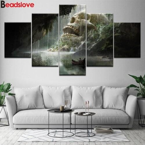 5D DIY Diamond Painting Cross Stitch 5 Pieces Mountain Lake Skull Natural Landscape boat Embroidery Complete Kit Picture