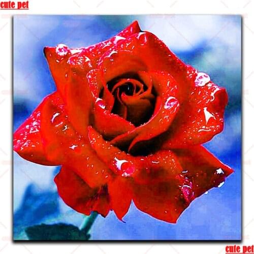 Diamond Embroidery Red rose with water drops DIY Needlework 5D Diamond Painting Cross Stitch Full Mosaic puzzle Home Decor