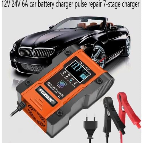 12V 24V 6A Automatic Smart Battery Charger, Pulse Repair 7-stage Charger for GEL WET AGM 12.6V Lithium Battery