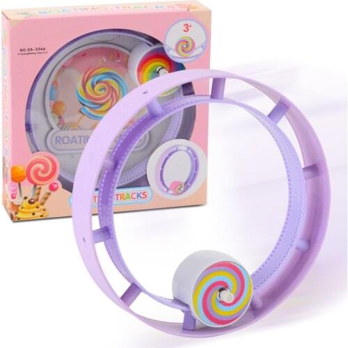 BabyToy Rainbow Candy Train Rotating Track Clockwork Plastic Toy Candy Bright Colors for Kids