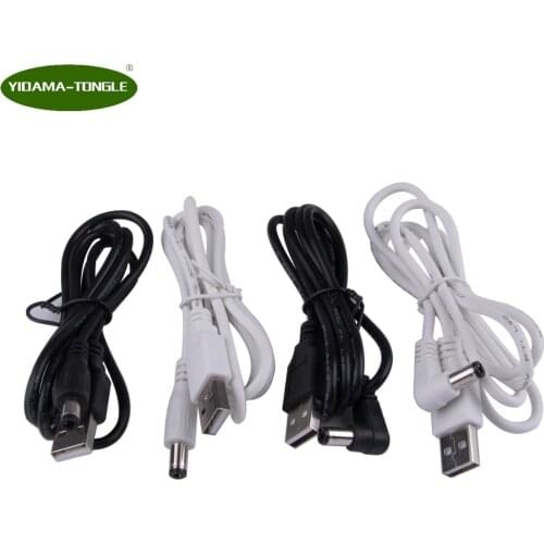 Free Shipping USB to DC 5.5*2.5mm 5.5/2.5mm Barrel Power Jack Adapter Plug Charge Cable 24AWG Wires 3.2ft/1.0m Black White Angle