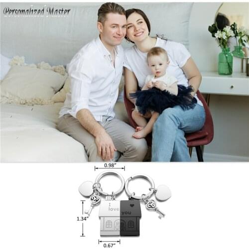 Personalized Master Custom Home House Keychains Rectangle Engraved I Love You Couple Family Puzzle Key Chain Heart Keyring Gift