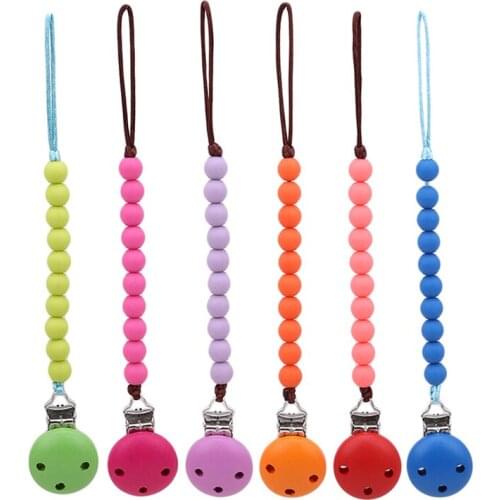 Pacifier Clips Chain Silicone Baby Pacifier Clip Pacifier Chain Hand Made Colourful Beads Dummy Clip Baby Soother