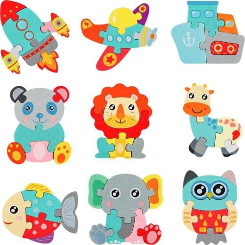 Baby Montessori Toys 3D Puzzles Wooden Cartoon Animal Cognition Jigsaw Puzzle Educational Toys for Children Gifts