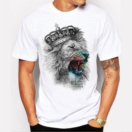 Mens T-Shirts 3D Crown Lion Print T Shirt White Tops Animal Short Sleeve Summer Oversized T-Shirt Men Casual male Tee Clothes