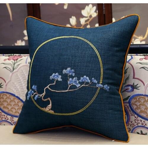Elegant Fine Embroidery Chair Cushions Chinese Armchair Backrest Office Home Decor Cotton Linen Sofa Lumbar Support Pillow