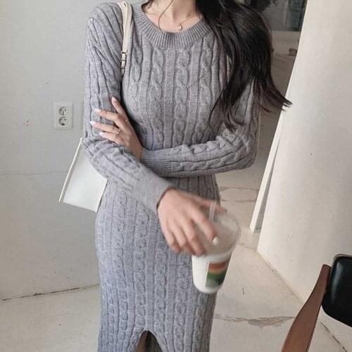 Fashion autumn winter Backless knitted dress women One-Piece winter Korean Simple Sweater Dresses 2020 High Elastic Twist Dress