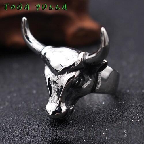 Solid Stainless Steel Bull Heads Men Ring Personality Punk Biker 316L Steel Animal Rings High Quality Fashion Jewelry For Party
