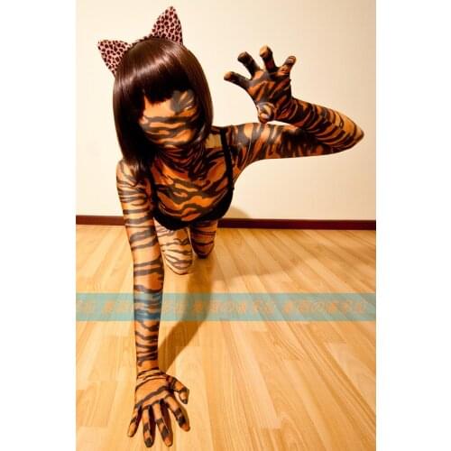 MW814)Luxury Customize full body spandex tiger pattern zentai suit full body tights Fetish Zentai Wear Quality Tights