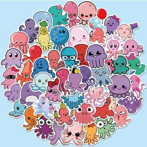 50PCS Funny cartoon octopus Sticker PVC Waterproof Material Sticker DIY for Mobile Luggage Laptop Skateboard Children Toys