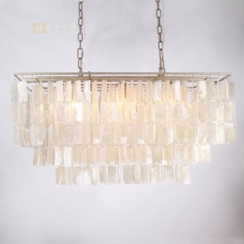 Nordic rectangular white shell chandelier simple bar counter living room dining room bedroom lamp