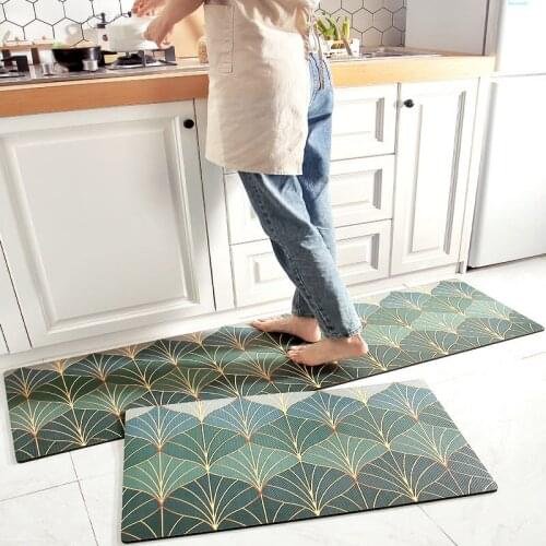 New Style Kitchen Mat Nordic Modern Kitchen Long Mats Thick Leather Waterproof and Oil-proof Kitchen Foot Mats Non-slip Rug