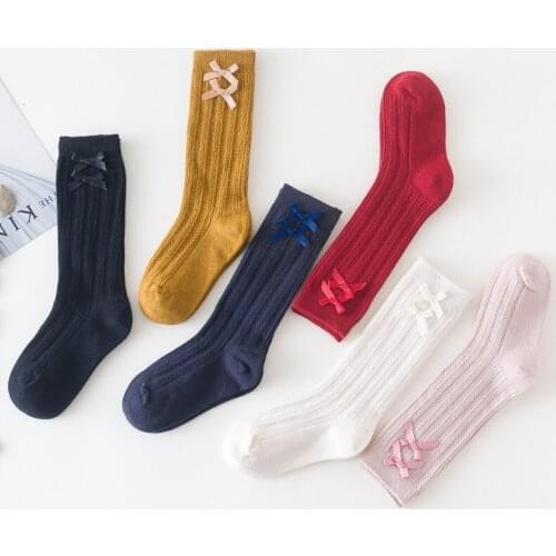 Solid Children Socks With Bows Cotton Baby Girls Socks Soft Toddlers Long Socks For Kids Princess Knee High Socks for Girls 2021