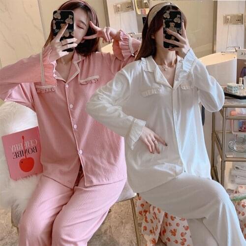 2021 Autumn Cotton Long Sleeve Pajama Sets for Women Korean Sleepwear Suit Pyjamas Loungewear Homewear Pijama Mujer Home Clothes