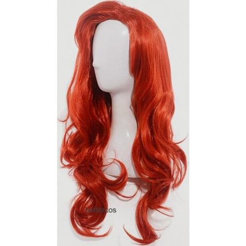 Rabbit Jessica Cosplay Wigs Drag Queen Copper Red Big Swap Bangs Long Wavy Heat Resistant Synthetic Hair Wig + Wig Cap