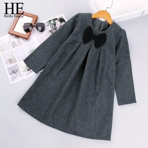 HE Hello Enjoy Teen Children Princess Dresses Teenagers Girls Solid Color Bow Dress Kids Elegant Casual Dress Sweet Clothes