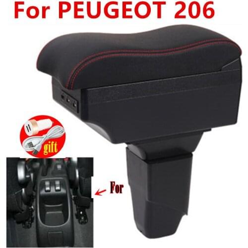 For PEUGEOT 206 armrest box central Store content box car-styling interior accessories with USB LED