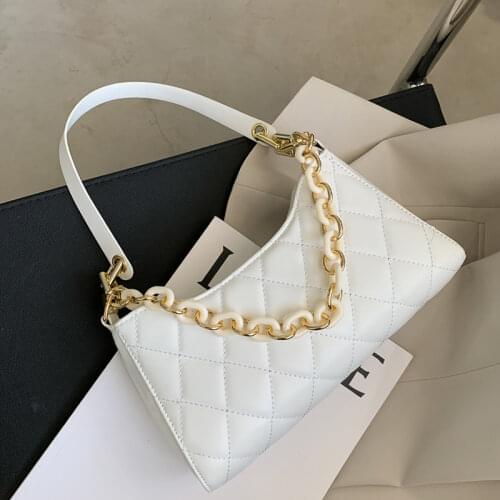 Luxury Designer Womens Shoulder Bag PU Leather Acryilc Chain Ladies Underarm Bags Female Plaid Armpit Bag Handbags Bolso Mujer