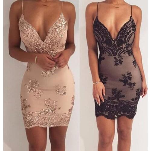 Sexy Women Sequins Glitter Sparkle Deep V Neck Halter Backless Bodycon Short Mini Dress Evening Party Wrap Hip Package Dress
