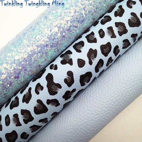 BLUE Glitter Fabric, Mermaid Faux Leather Fabric, Synthetic Leather Sheets For Bow A4 8"x11" Twinkling Ming XM293