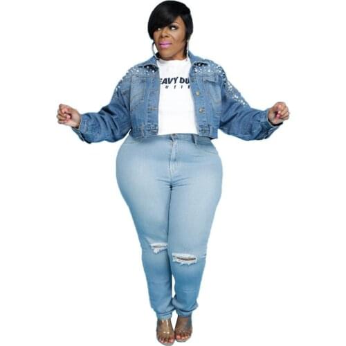 New plus Size Womens Denim Long Sleeve Jacket