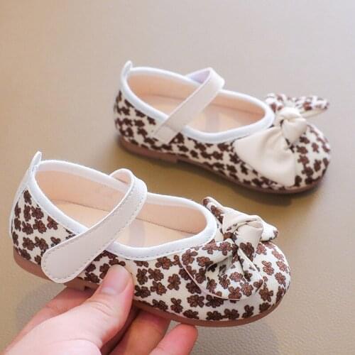 1-6 Year Fashion Floral Bow Child Flats Princess Dress Shoes Elegant Baby Girl Leather Kids Shoes For Little Girls 2021 Autumn