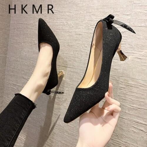 New Tech Elegant Bowknot Style Womens Shoes Sexy Pointed Toe Wineglass High Heels Stilettos Ladies Golden Femme Chaussure 2021