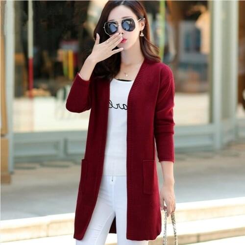 Women Knitted Cardigans Sweater Fashion New Autumn Long Sleeve Slim Coat Casual Thick V Neck Solid Female Tops 2021